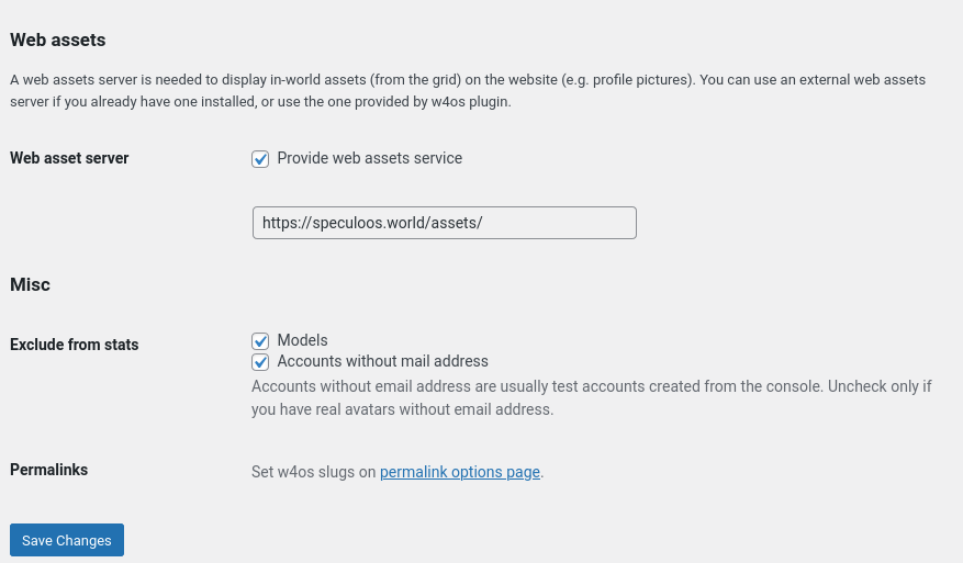 Web assets server settings