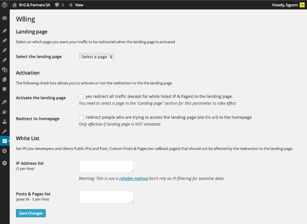 The administration page in version 1.0