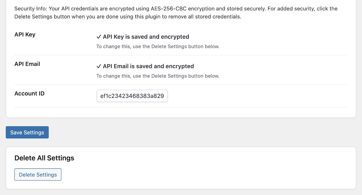 API credentials configuration (securely encrypted)