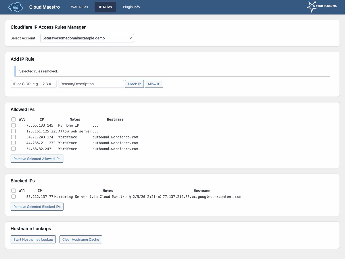 Premium IP Rules Management screen