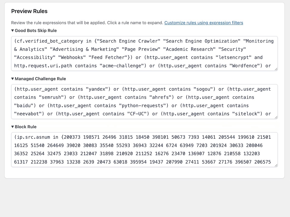 New Preview Rules Section