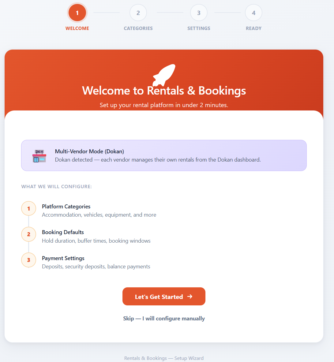 Admin settings – Payment and security deposit policy configuration per category.
