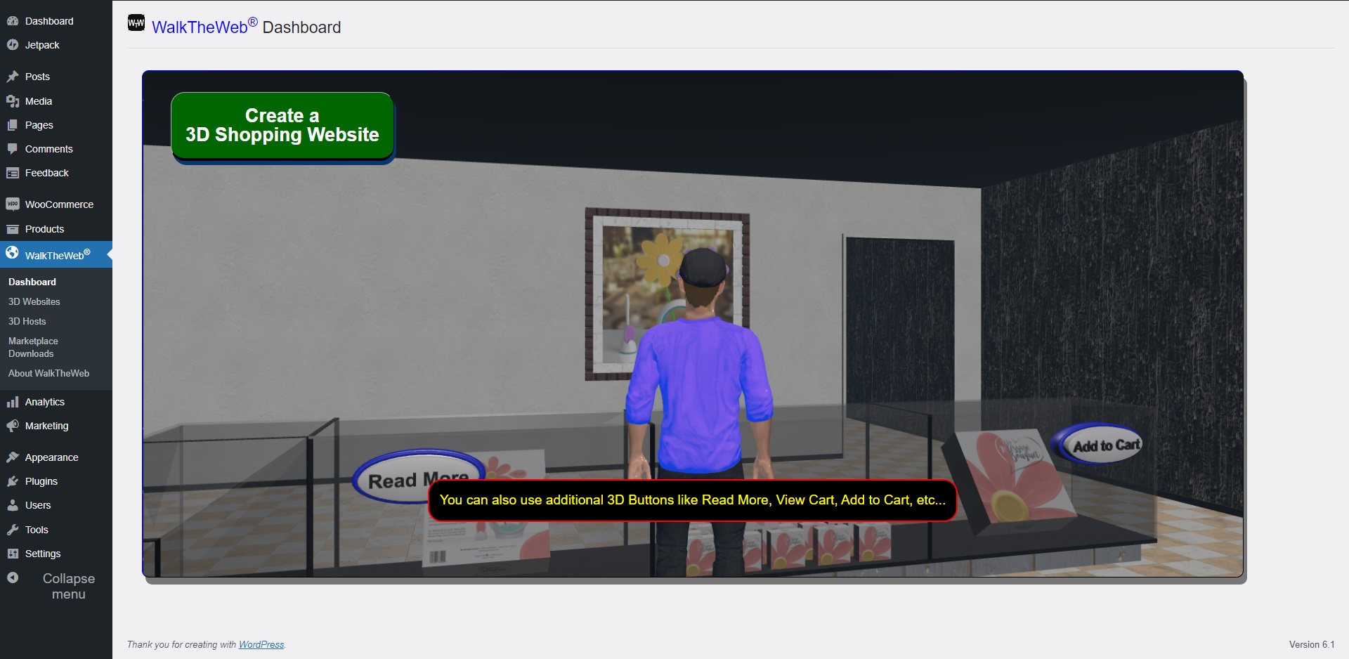 WordPress Menu - 3D Hosts - 3D Hosts are Web Servers running WalkTheWeb 3D Internet - FREE Open-Source Metaverse Software - Installs in just seconds and works on any server that is capable of running WordPress.