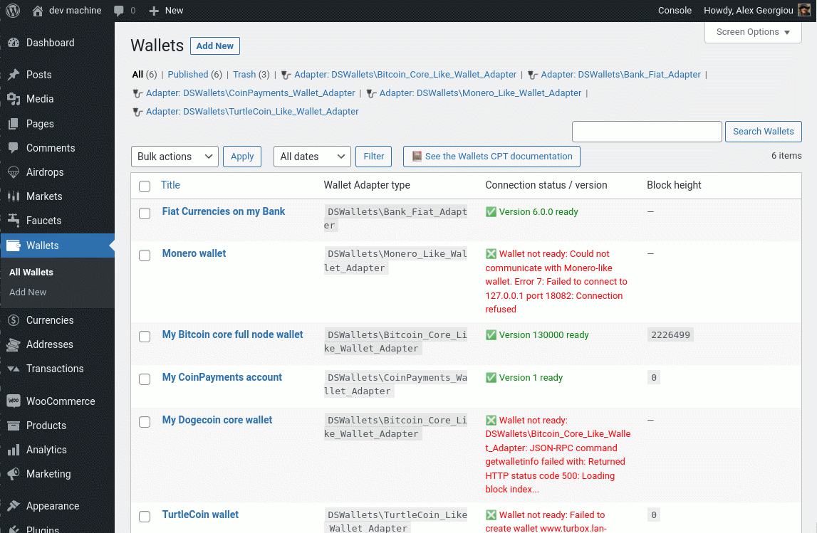 **Currency post type** - Associate the currencies you want to offer with your wallets, using the Currecy post type. Easily edit settings related to each currency. Group currencies together using a special Currency Tags taxonomy.