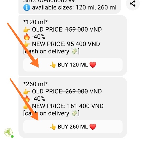 Extended product info with product sale price displayed in Facebook Messenger or Instagram DM