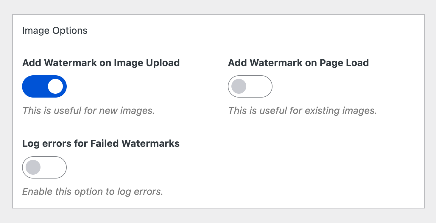 Watermark Image Options - Configure your plugin image options here.