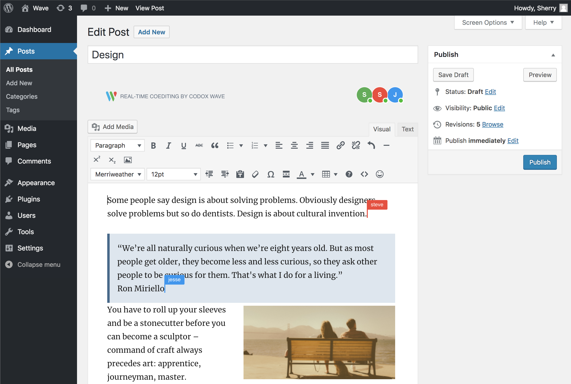 Co-editing in WordPress with TinyMCE