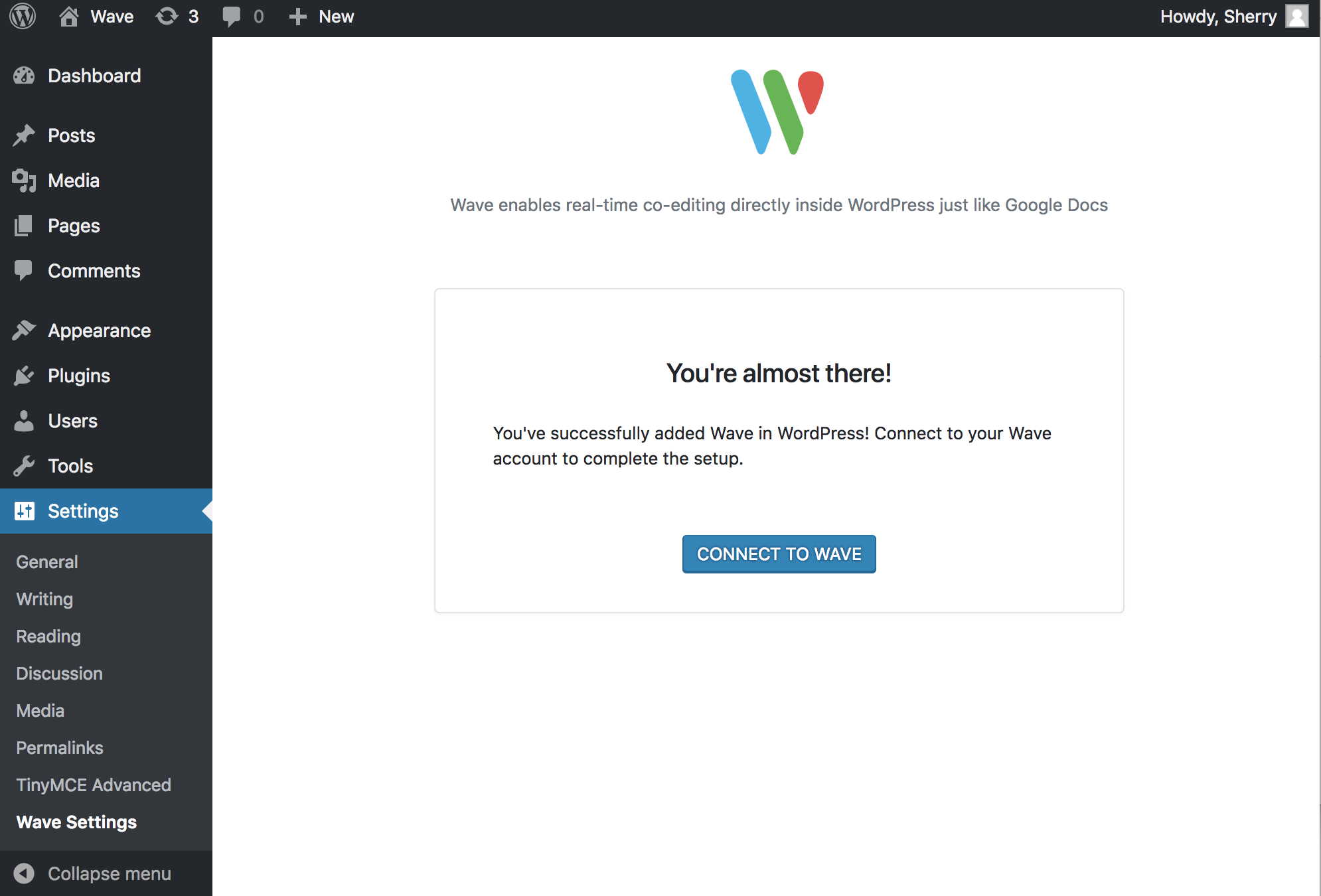 Click on 'Connect To Wave' to complete integration