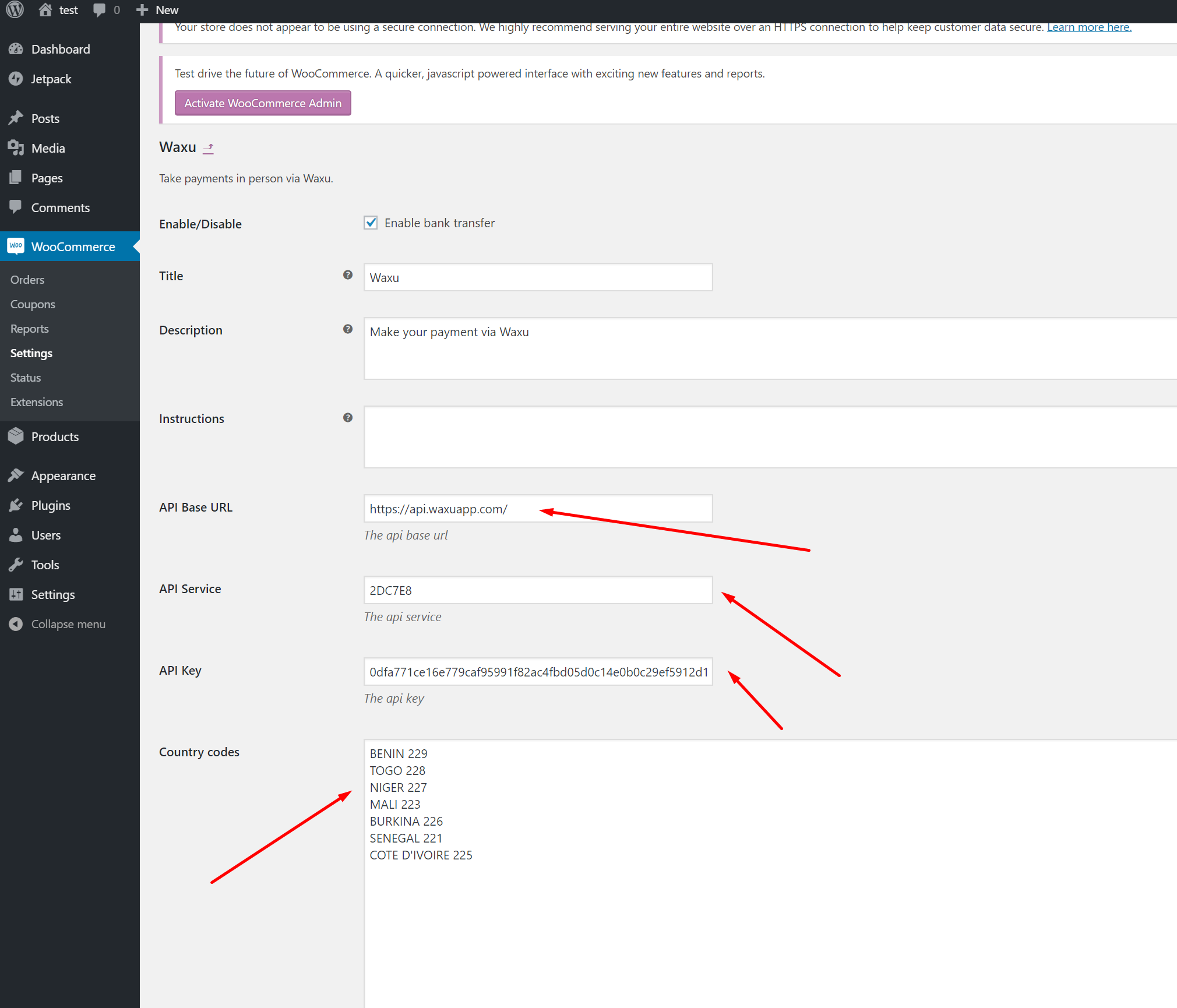 Activate WaXu in WooCommerce Settings