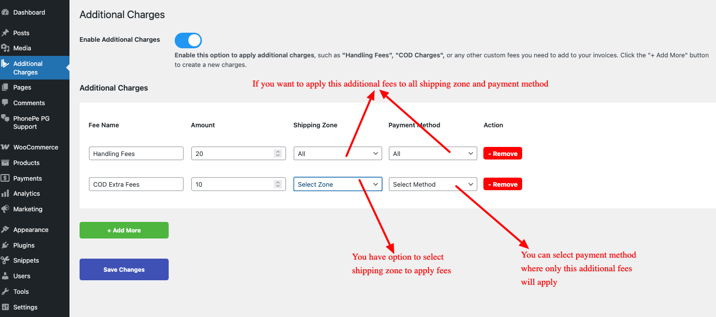 Add Additional Charges optional for all