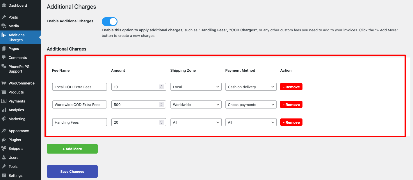Add Additional Charges based on shipping zone and payment method