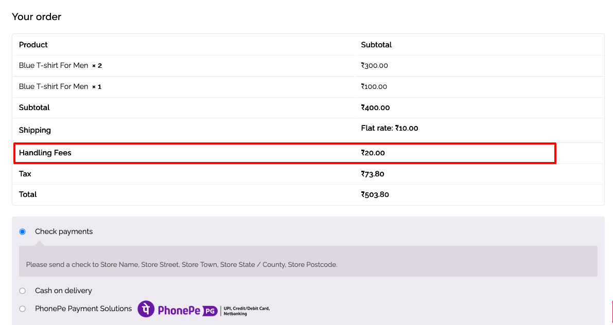 Display Additional Charges on Checkout Page