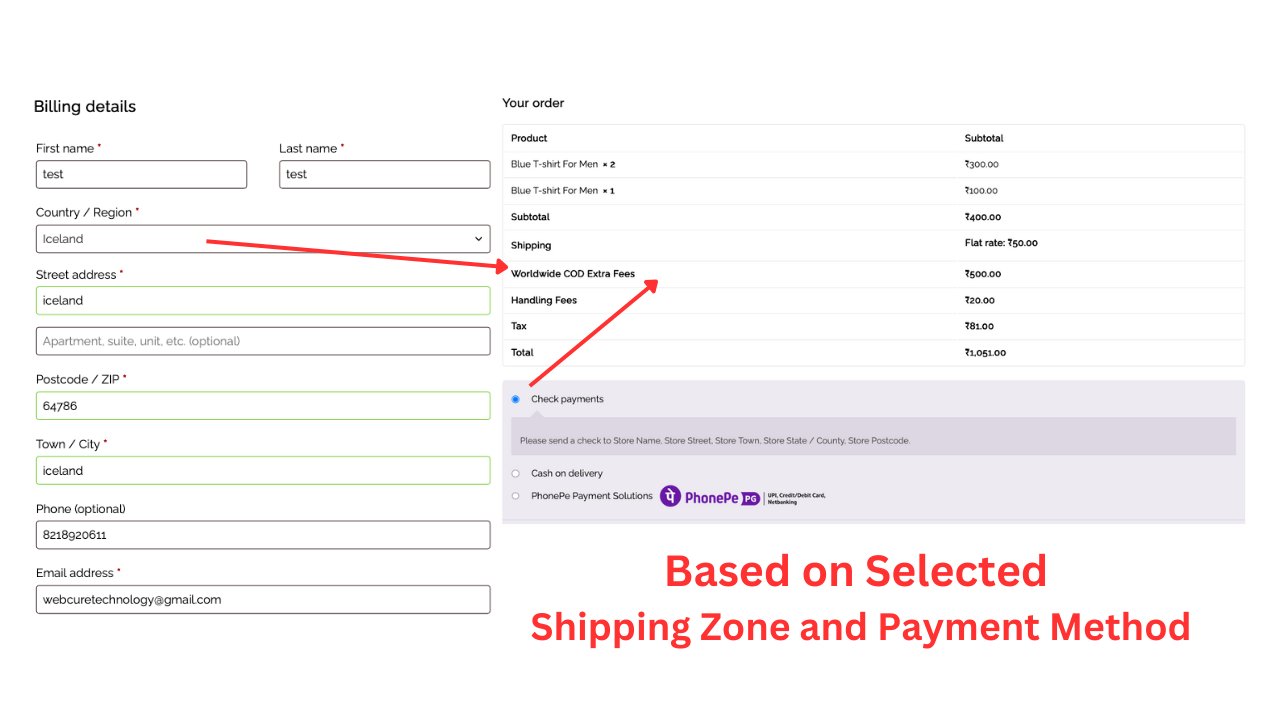 Display Additional Charges on Checkout Page based on shipping zone and payment method