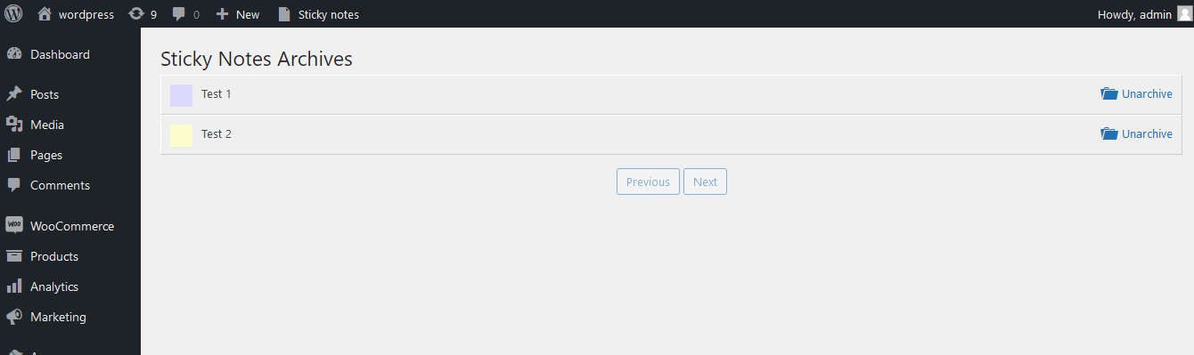 Notes archive page