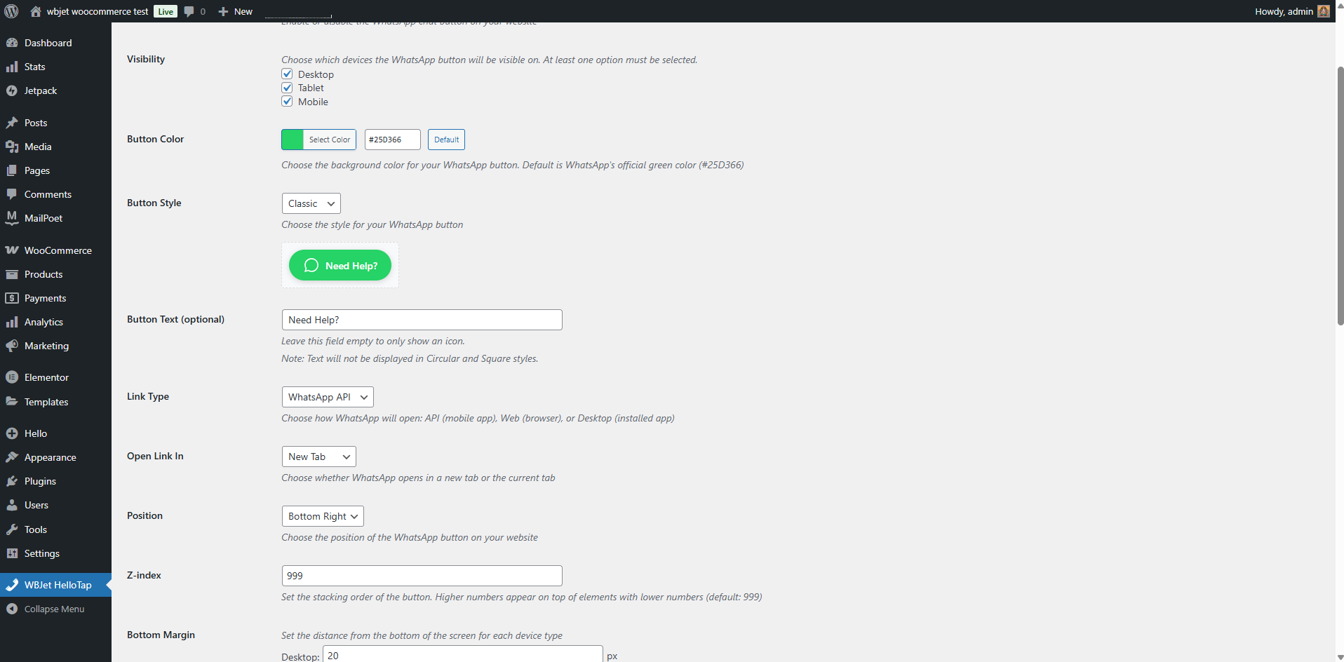 Device-specific visibility and margin controls