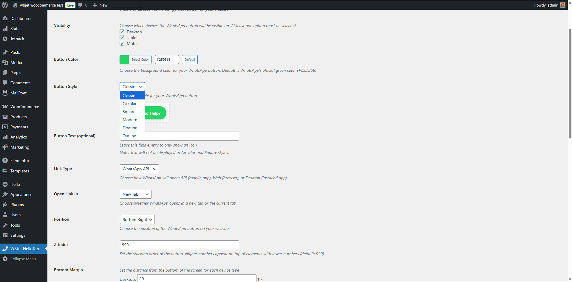 Different button styles: Classic, Circular, Square, Modern, Floating, and Outline