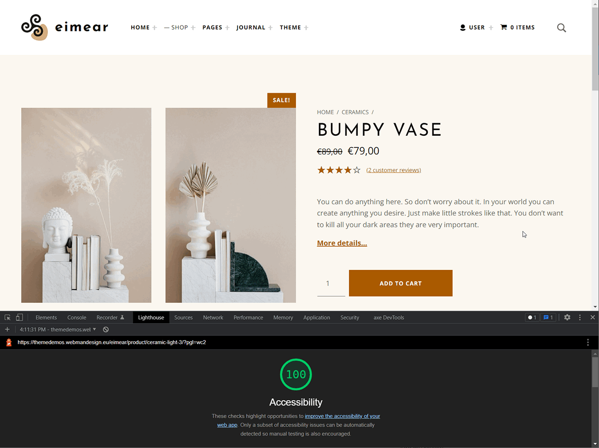 No accessibility issues reported by accessibility evaluation tool for WooCommerce