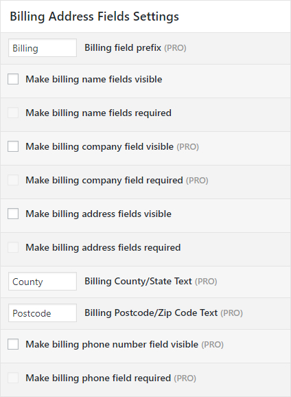 Billing fields options