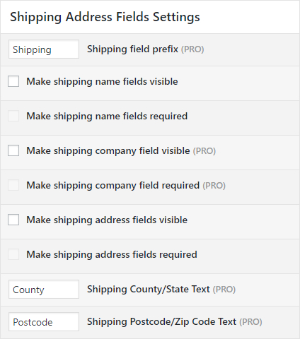 Shipping fields options