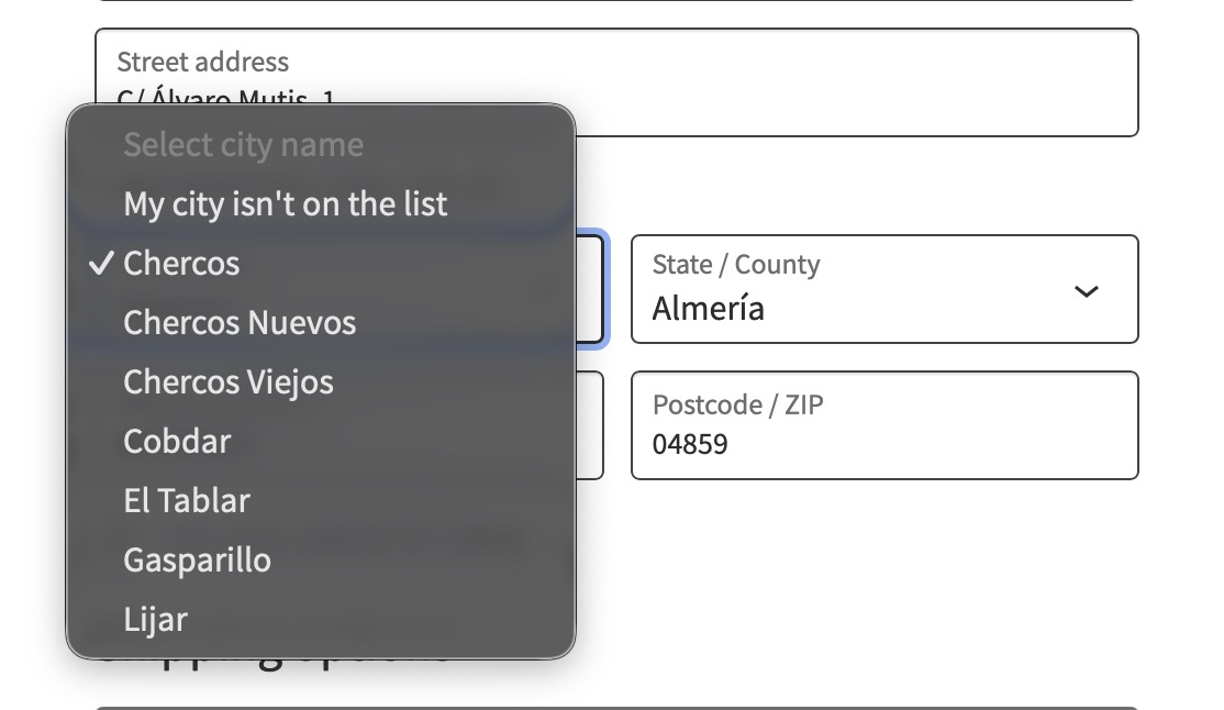 Screenshot of WC – APG City. Billing and shipping forms. Checkout block.