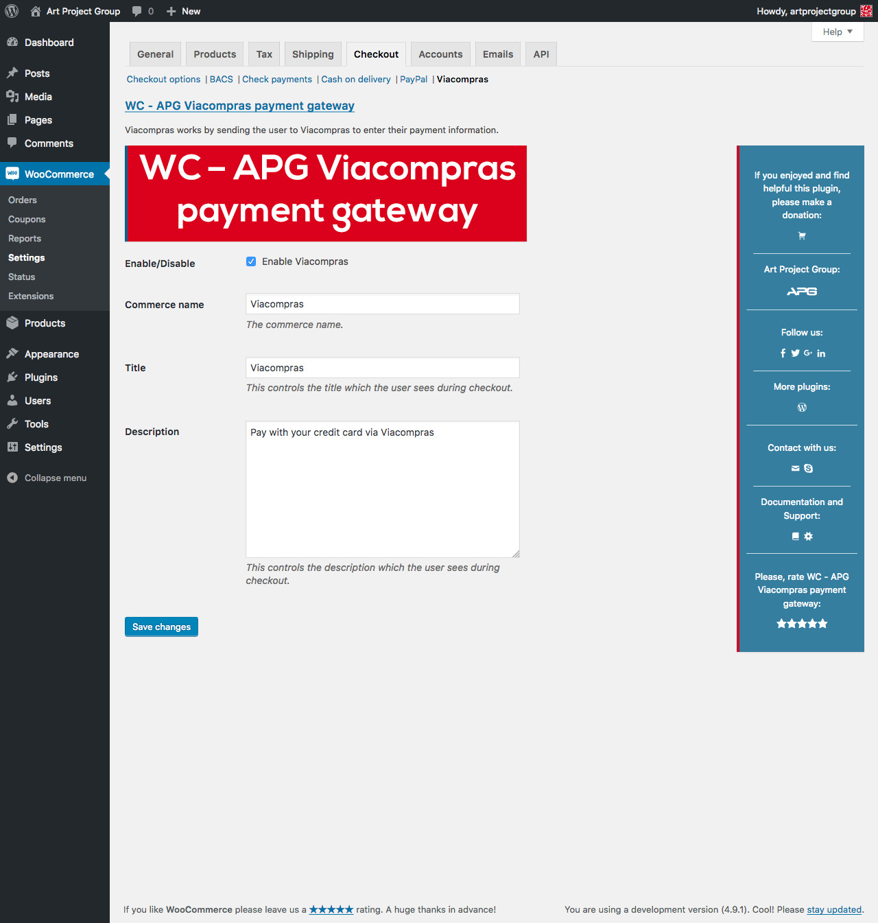 Screenshot of WC - APG Viacompras payment gateway.