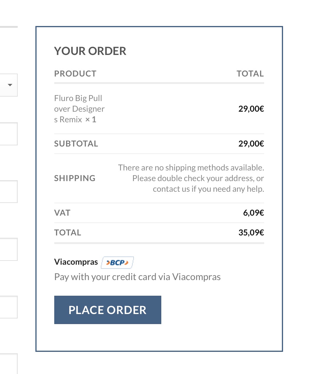 Screenshot of WC - APG Viacompras payment gateway. Checkout page.