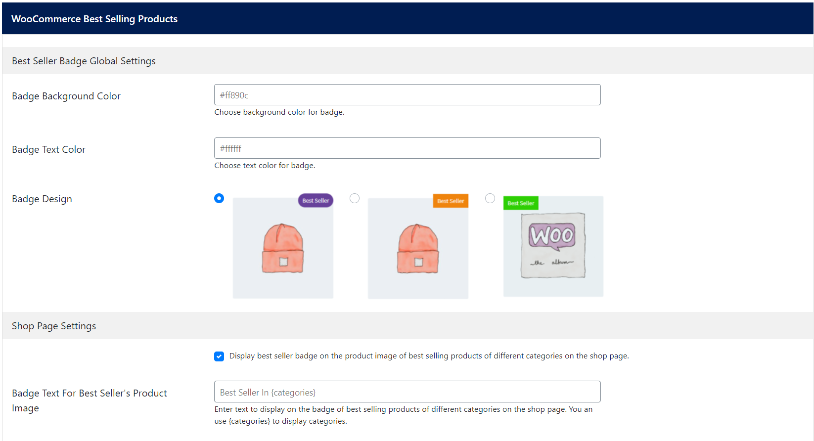 Backend settings of plugin.