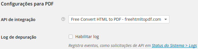 Configurações do plugin.