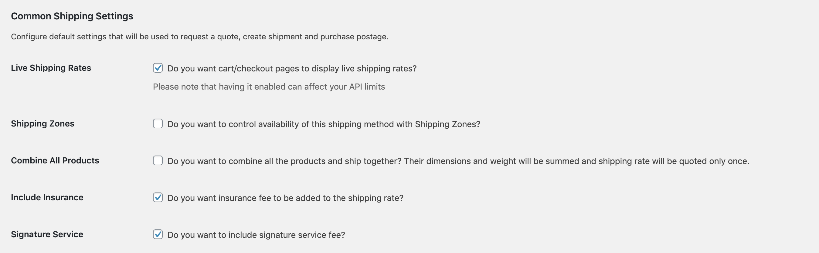 Common Shipping Settings