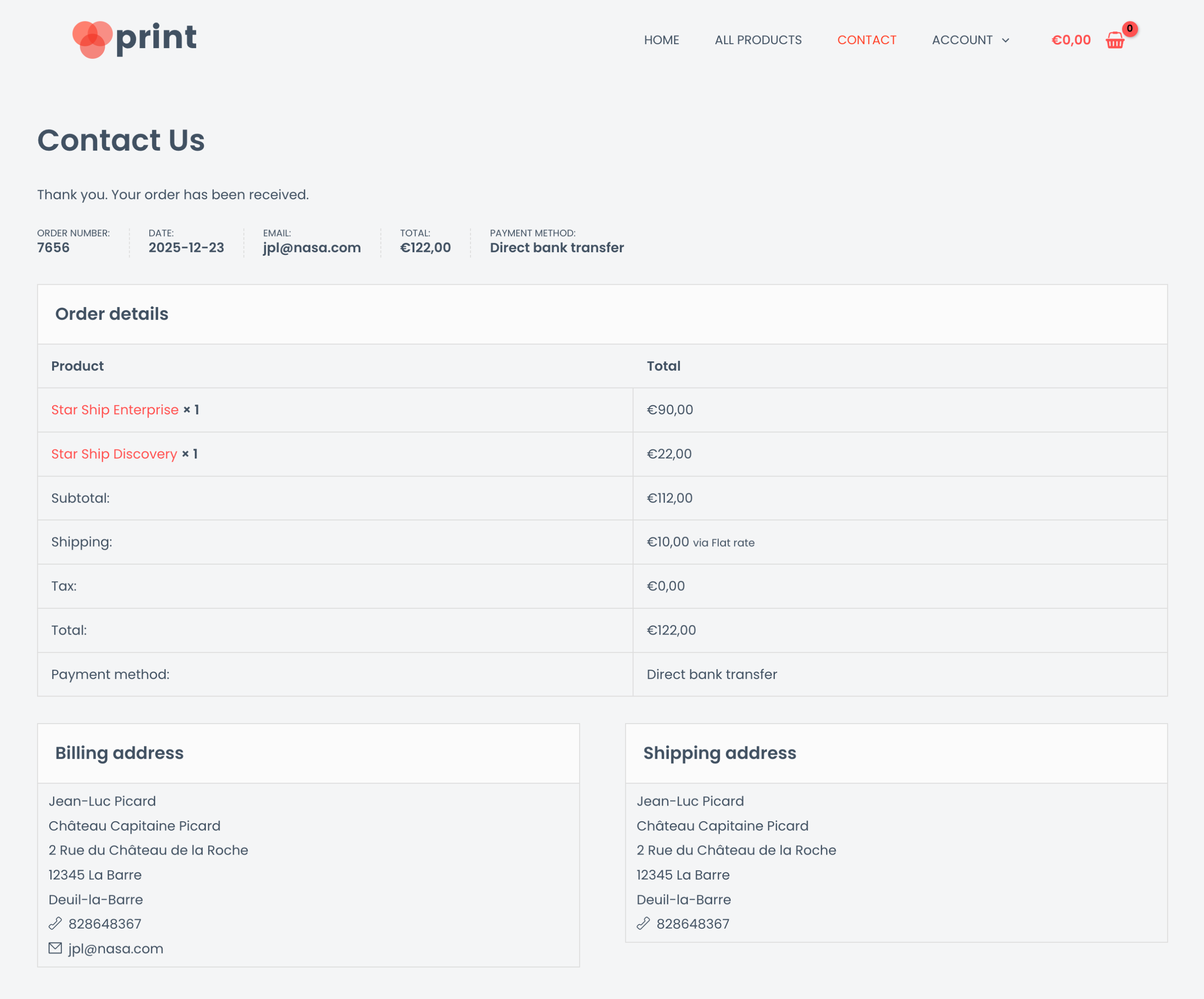 Front-end thank you page (classic display)