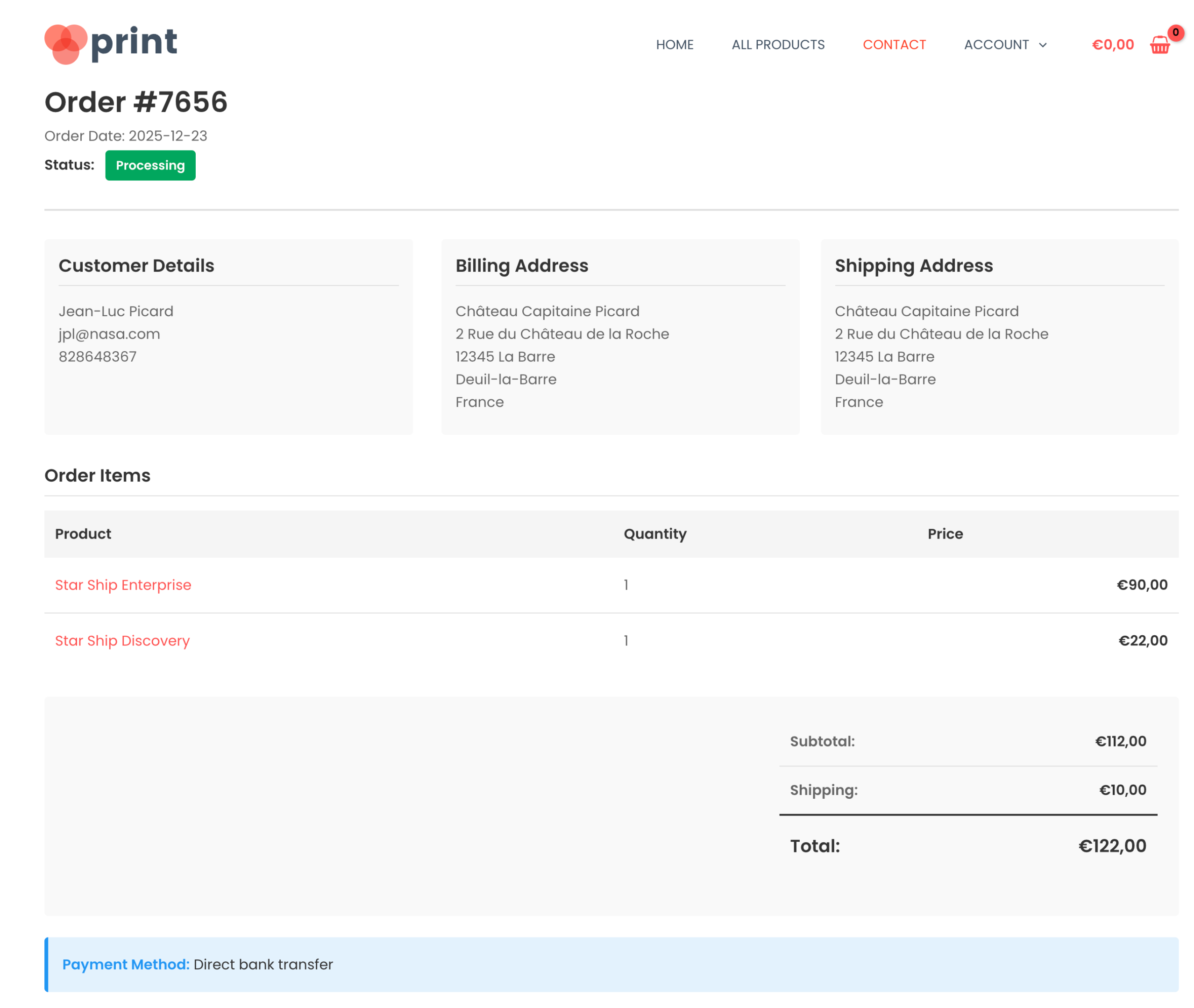 Front-end thank you page (block display)