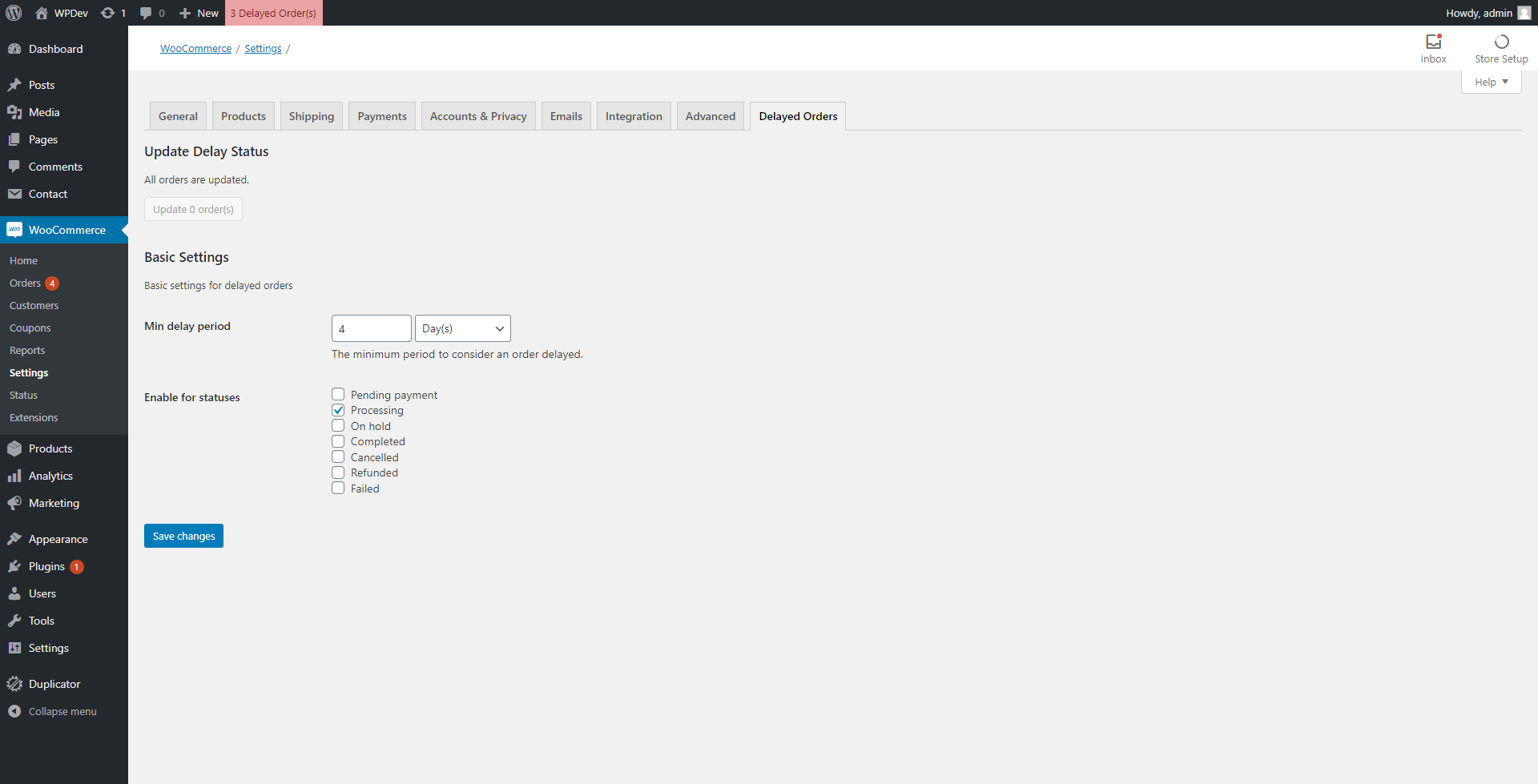 Settings page