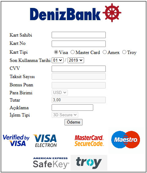 Payment Form Denizbank