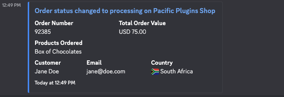 Example of a rich Discord embed notification in a Discord channel