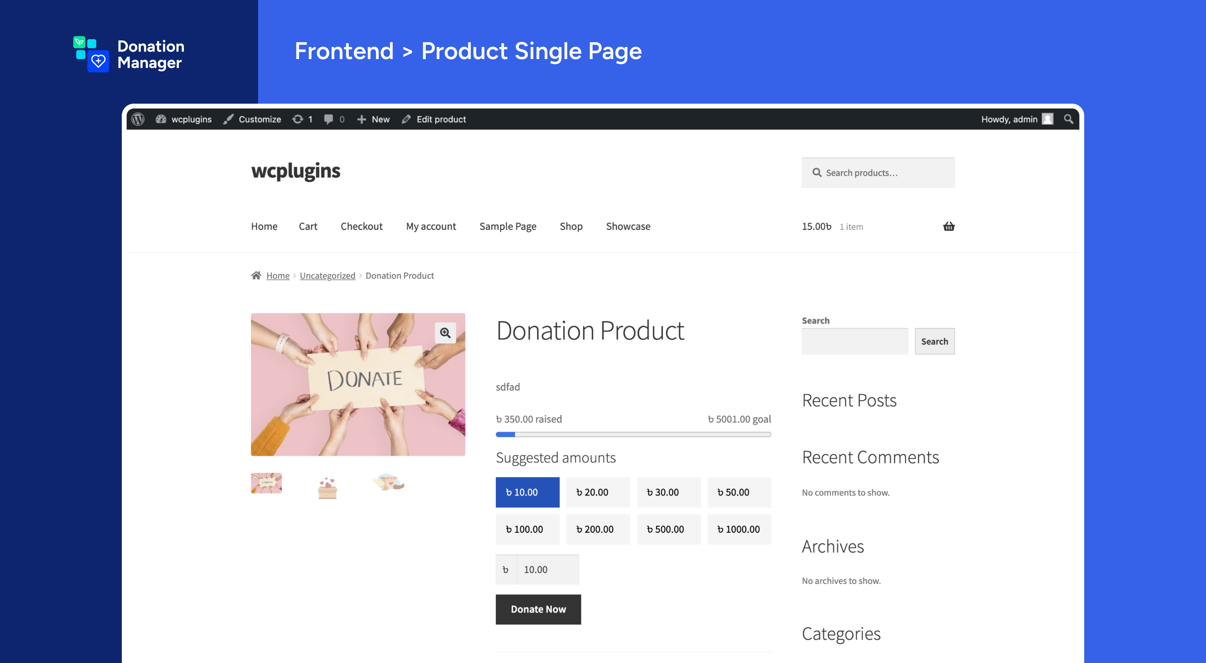 Frontend - Product single page for the Donation product type