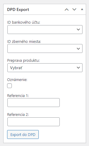 Zobrazenie možnosti exportu do DPD v detaile WooCommerce produktu