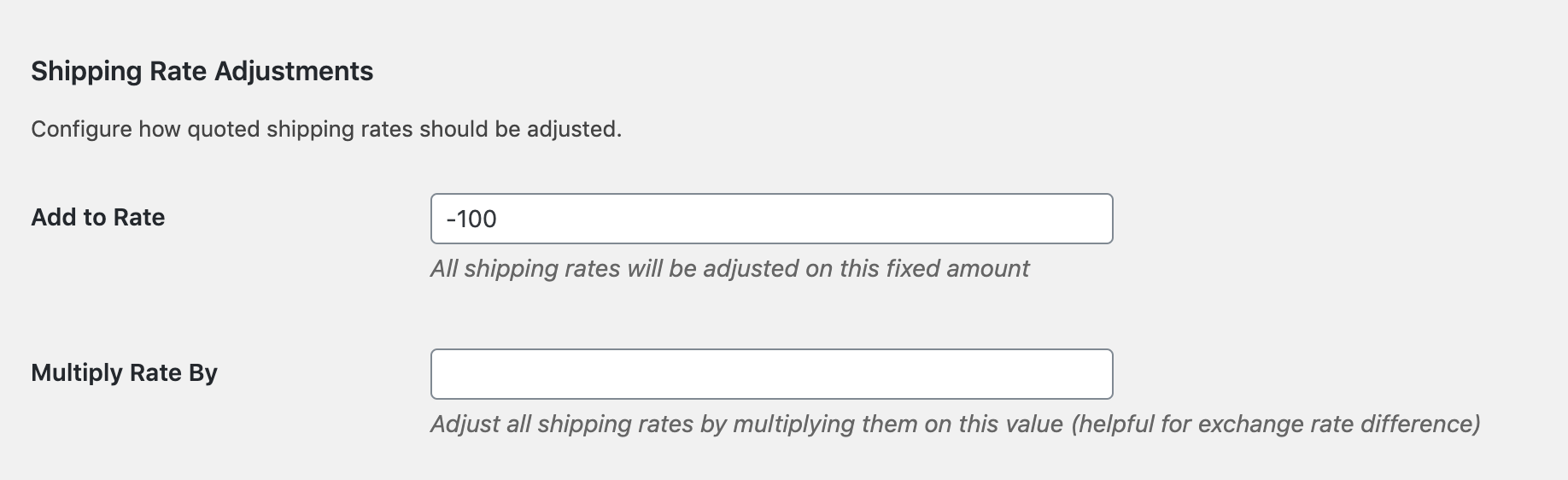 Configure shipping rate adjustments
