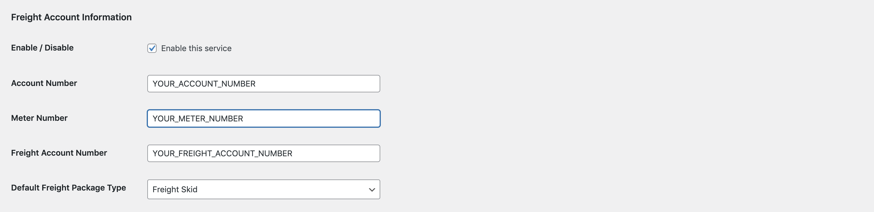 Common Settings: Validate Address, Combine All Products, Include Insurance, Request Signature