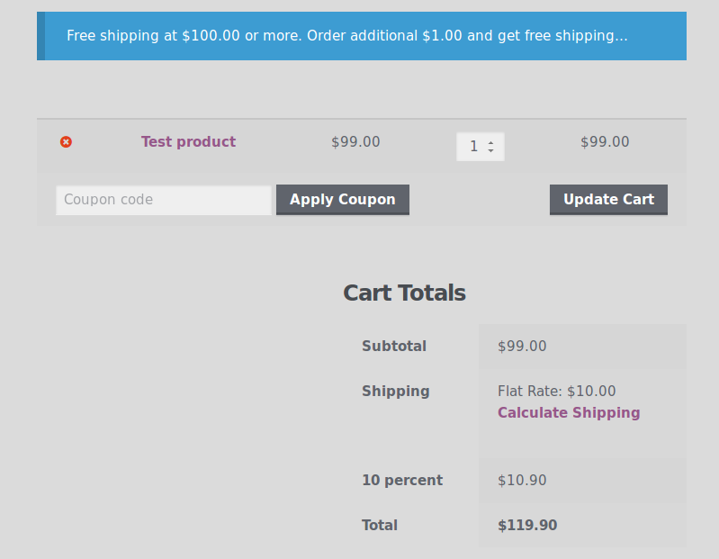 Cart Message when minimum order value is below treshold
