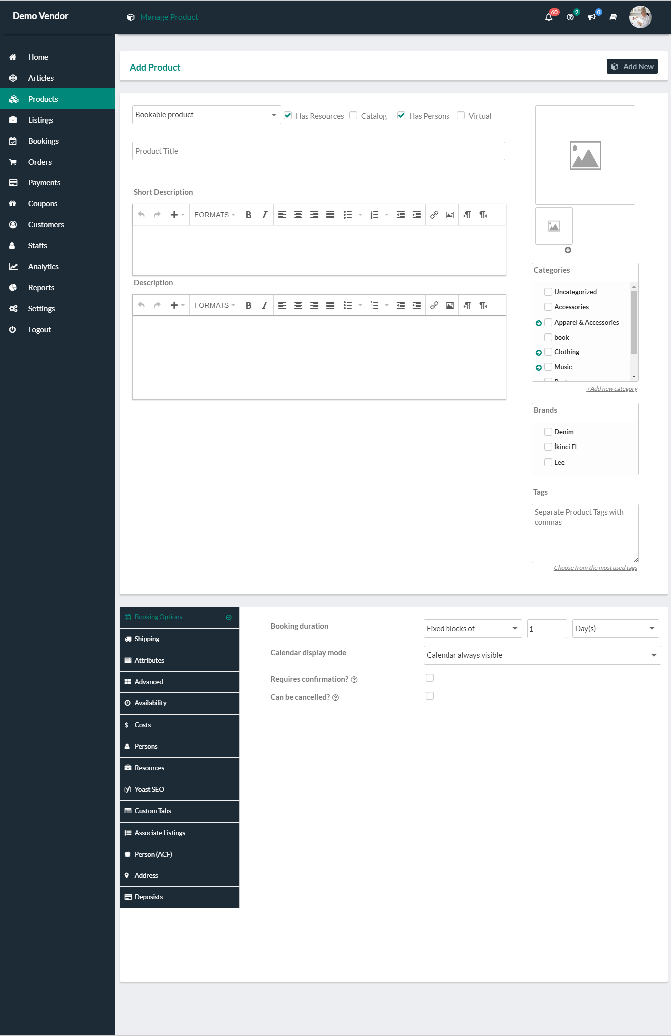 WCFM Products Dashboard