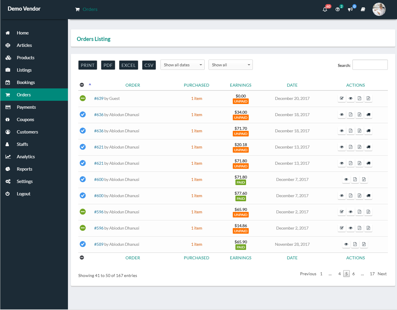 WCFM Bookings / Appointments Dashboard