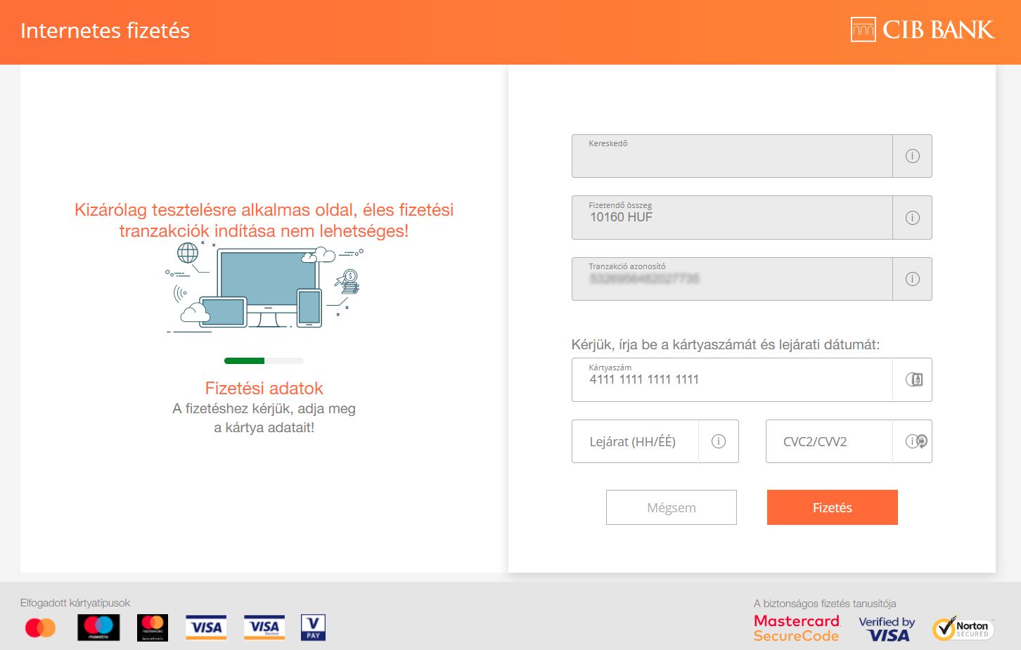 Payment screen