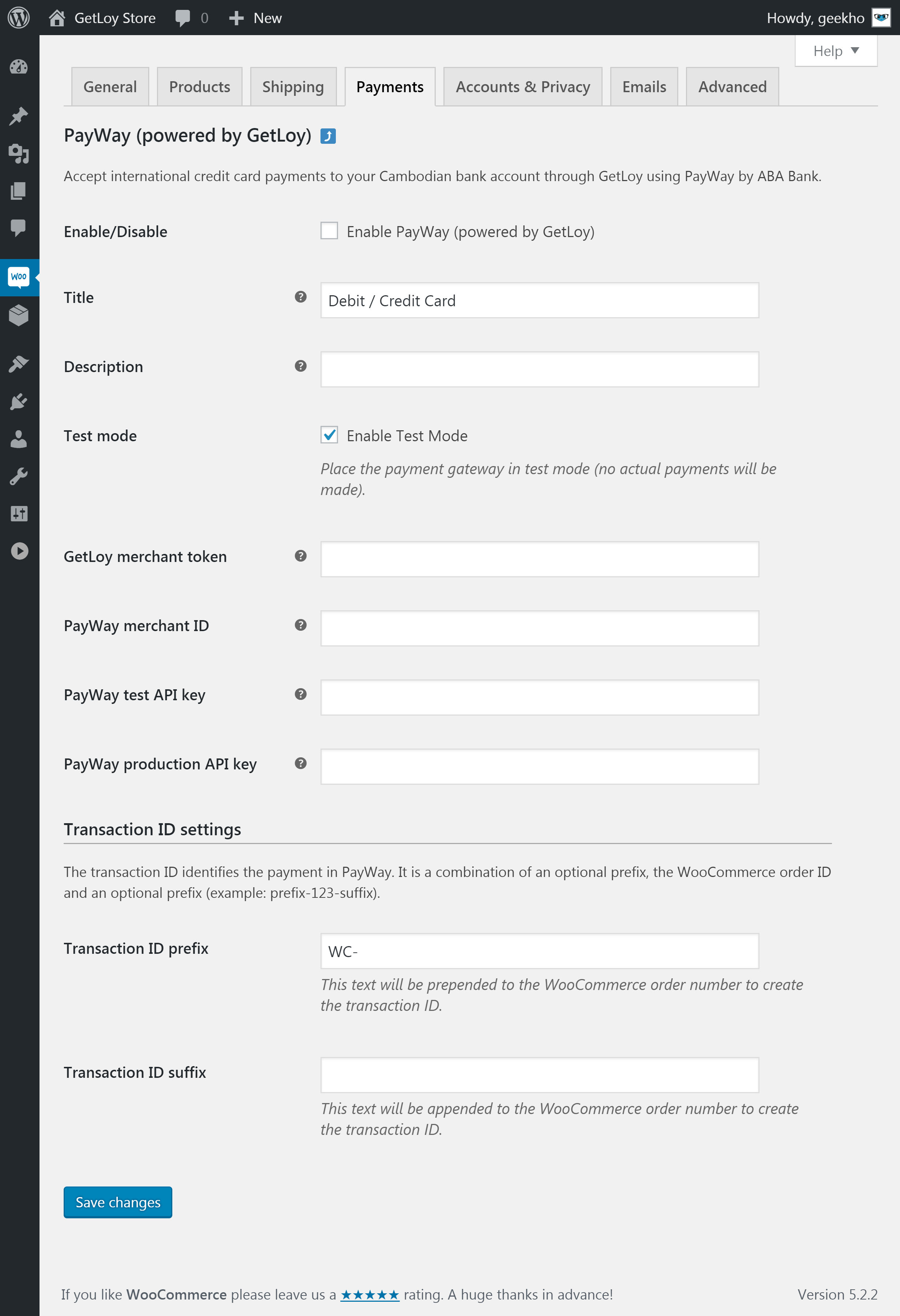 The PayWay gateway settings.