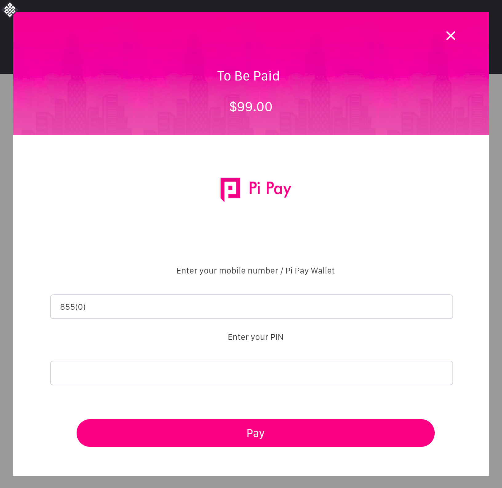 The Pi Pay payment popup.