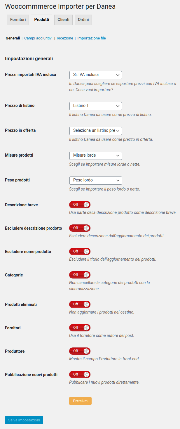 Products import - General settings