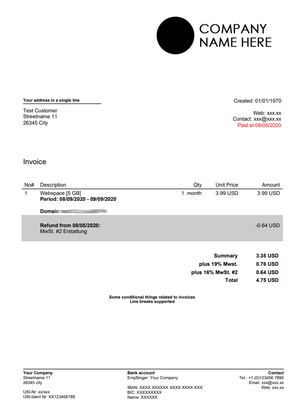 The PDF printout when generating invoice