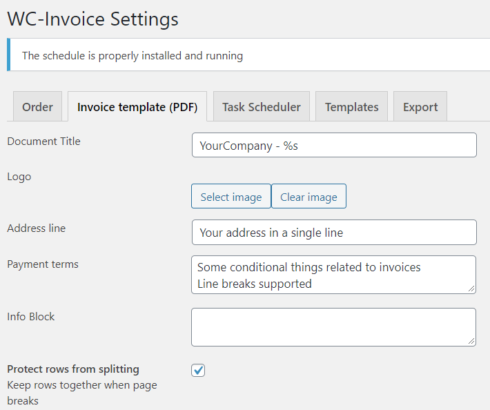 Settings for PDF invoice output 1/2