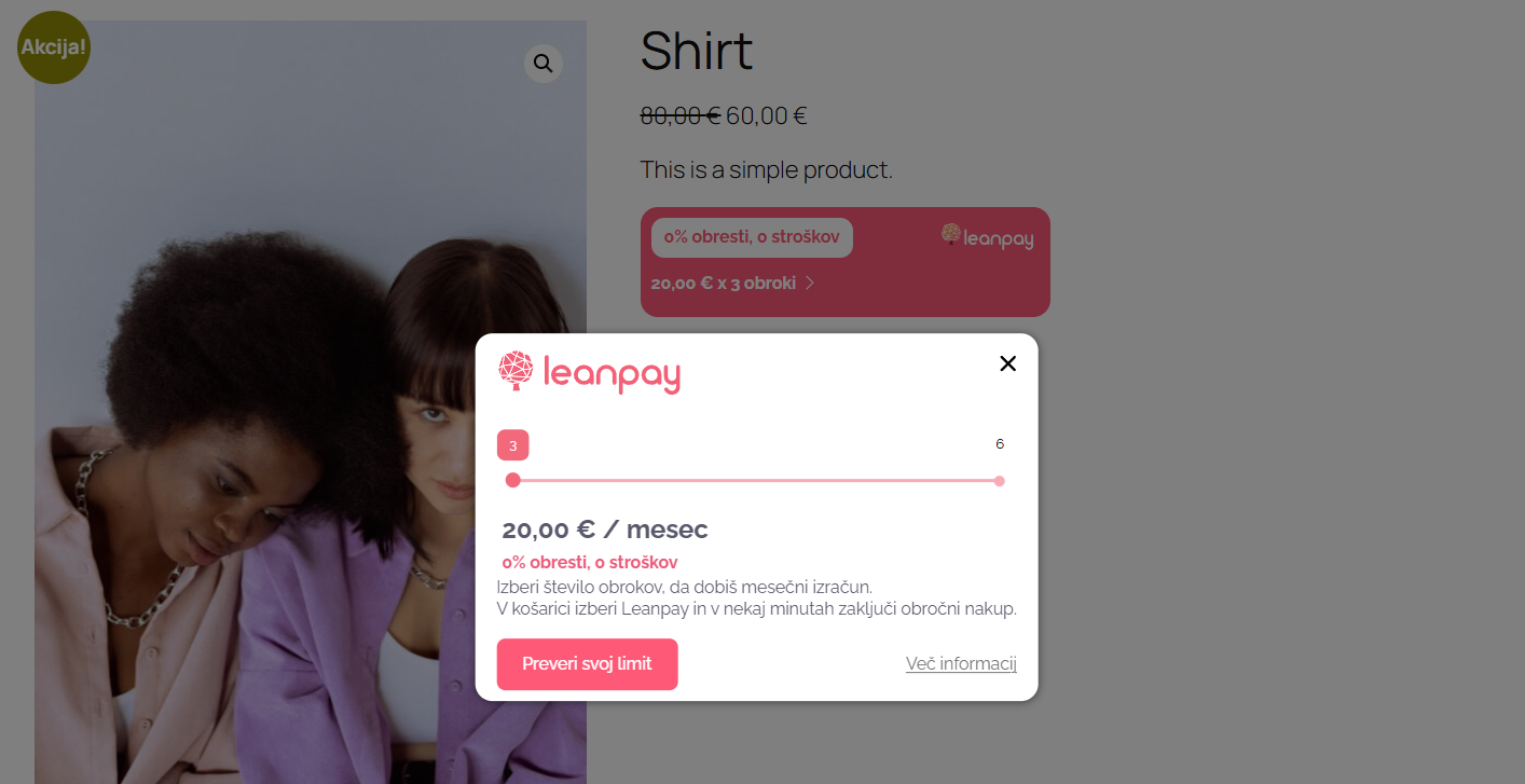 Installment display on product page