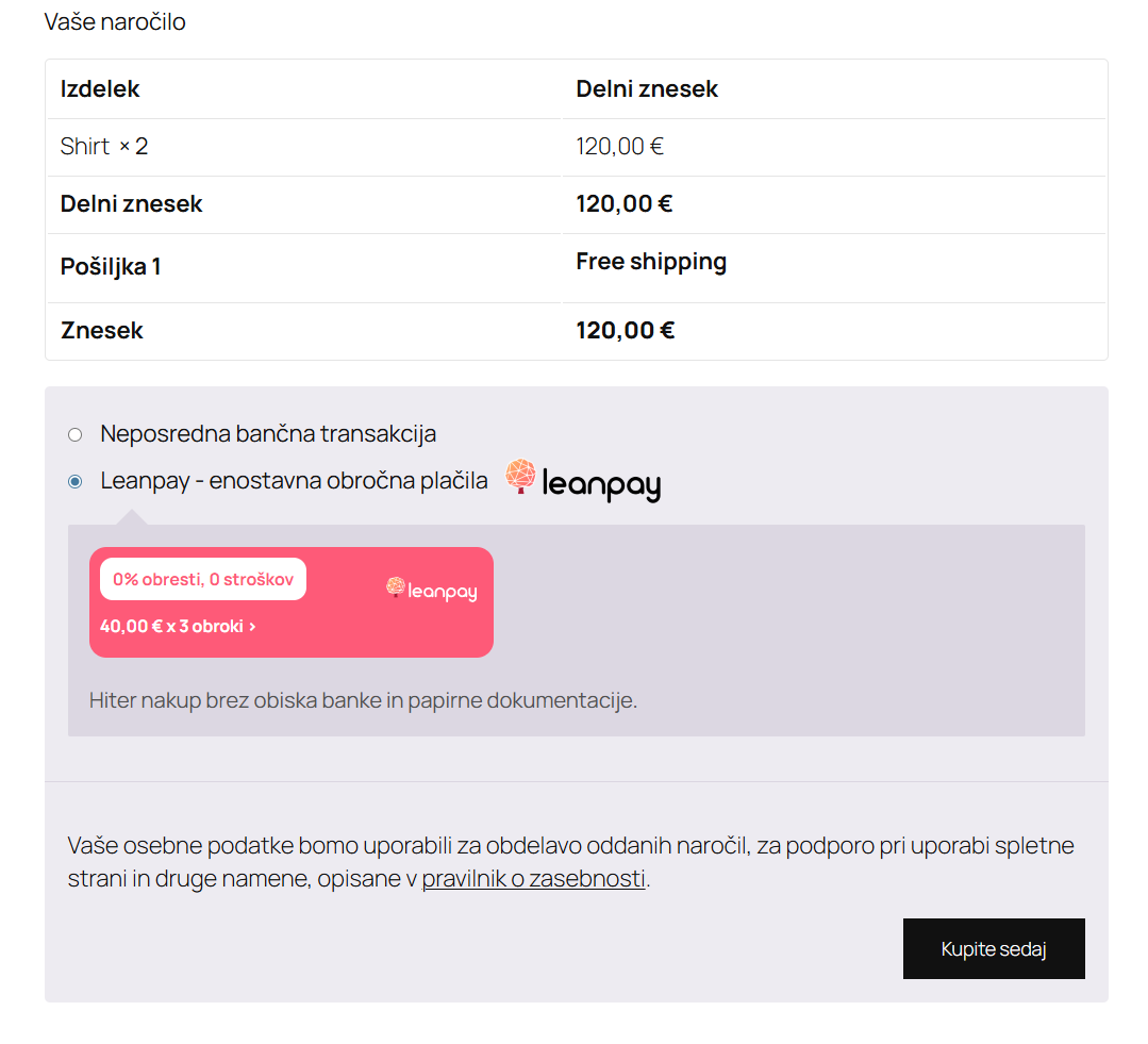 Checkout with Leanpay payment option