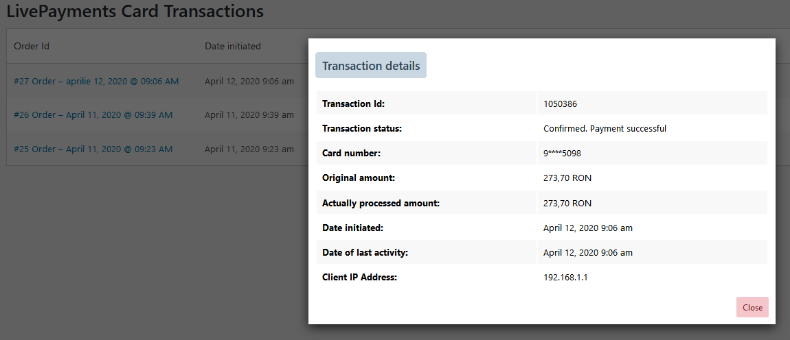 Admin transaction history - details